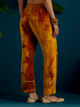 Mustard Orange velvet notched neck kurta and pant set