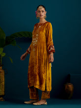 Mustard Orange velvet notched neck kurta and pant set