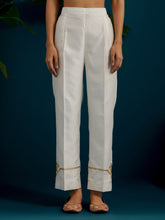 Off White notched neck long yoke kurta and pant set