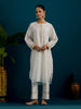 Off White round hem kurta with back motif and pant set