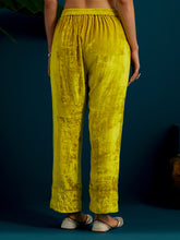 Lime Green velvet notched neck kurta  and pant set