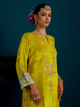 Lime Green Velvet notched neck kurta
