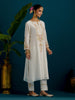 Off White notched neck long yoke kurta