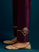 Purple notched neck long yoke kurta and pant set