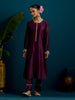 Purple round hem kurta with back motif and pant set