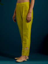 Lime Green round hem kurta with back motif and pant set