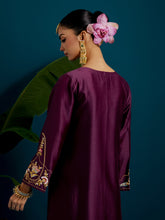 Purple notched neck long yoke kurta and pant set