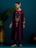 Purple notched neck long yoke kurta