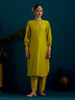 Lime Green round hem kurta with back motif and pant set