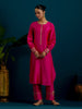 Fuchsia round hem kurta with back motif and pant set