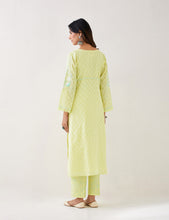 Yellow  embroidered kurta with plackett