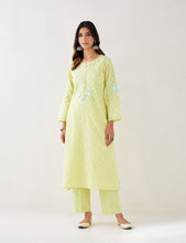 Yellow  embroidered kurta with plackett