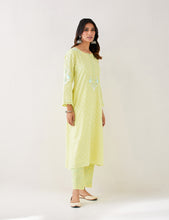 Yellow  embroidered kurta with plackett