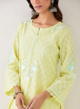Yellow  embroidered kurta with plackett
