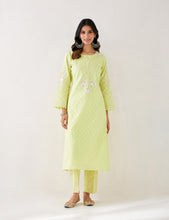 Yellow  embroidered kurta with plackett