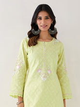 Yellow  embroidered kurta with plackett