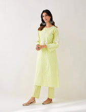 Yellow  embroidered kurta with plackett