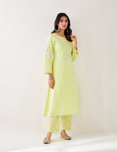Yellow  embroidered kurta with plackett