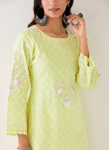 Yellow  embroidered kurta with plackett