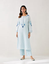 Light Blue embroidered kurta with plackett