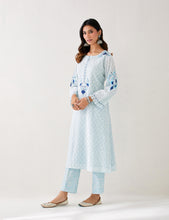 Light Blue embroidered kurta with plackett