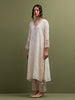 Ivory V neck Mul Chanderi Kurta and pant set