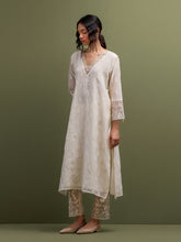 Ivory V neck Mul Chanderi Kurta and pant set