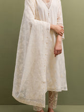 Ivory V neck Mul Chanderi Kurta and pant set with dupatta