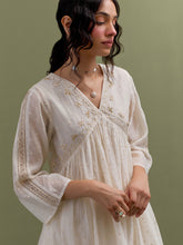Ivory Mul Chanderi gather Kurta, pant and dupatta set with cotton sleeveless inner kurta