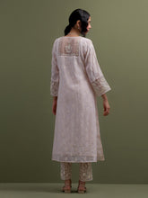 Pink V neck Mul Chanderi Kurta and pant set