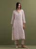 Pink V neck Mul Chanderi Kurta and pant set