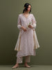 Pink V neck Mul Chanderi Kurta and pant set with dupatta