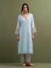 Blue V neck Mul Chanderi Kurta and pant set