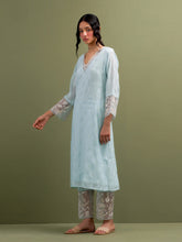 Blue V neck Mul Chanderi Kurta and pant set  with dupatta