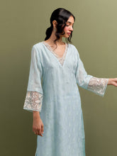 Blue V neck Mul Chanderi Kurta and pant set  with dupatta