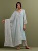 Blue V neck Mul Chanderi Kurta and pant set  with dupatta