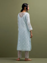 Blue Mul Chanderi Kurta and pant set with dupatta