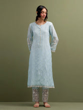 Blue Mul Chanderi Kurta and pant set with dupatta