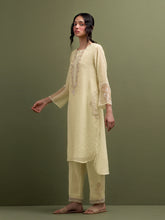 Yellow Mul Chanderi high low Kurta and pant set