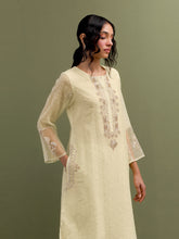 Yellow Mul Chanderi high low Kurta and pant set