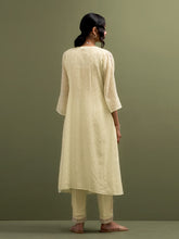 Yellow Mul Chanderi gather Kurta, pant and dupatta set with cotton sleeveless inner kurta