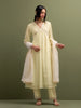 Yellow Mul Chanderi gather Kurta, pant and dupatta set with cotton sleeveless inner kurta