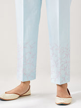 Light Blue palazzo with embroidered hem
