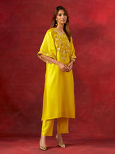 Yellow embroidered yoke kurta set