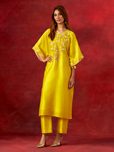 Yellow embroidered yoke kurta set