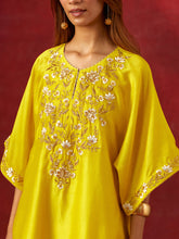 Yellow embroidered yoke kurta set