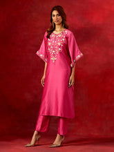 Fuchsia embroidered yoke kurta set