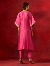 Fuchsia embroidered yoke kurta set