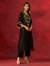 Black embroidered yoke kurta set