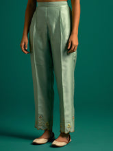 Green scalloped hem palazzo